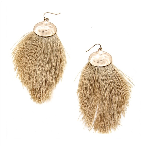 Jewelry - Oval Tassel Fan Earrings - Beige